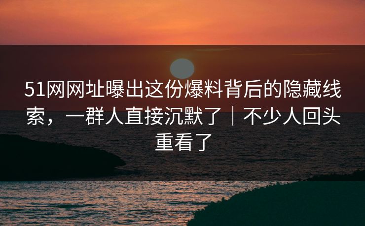 51网网址曝出这份爆料背后的隐藏线索,一群人直接沉默了|不少人回头重看了