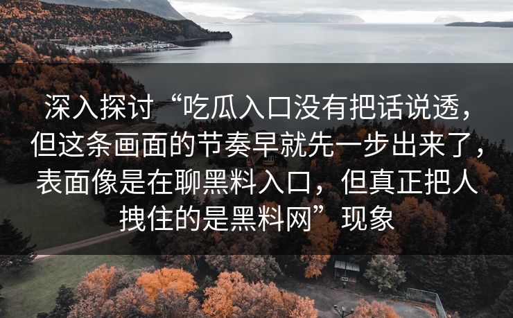 深入探讨“吃瓜入口没有把话说透，但这条画面的节奏早就先一步出来了，表面像是在聊黑料入口，但真正把人拽住的是黑料网”现象