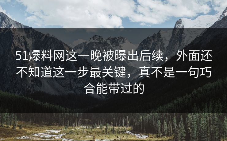 51爆料网这一晚被曝出后续，外面还不知道这一步最关键，真不是一句巧合能带过的